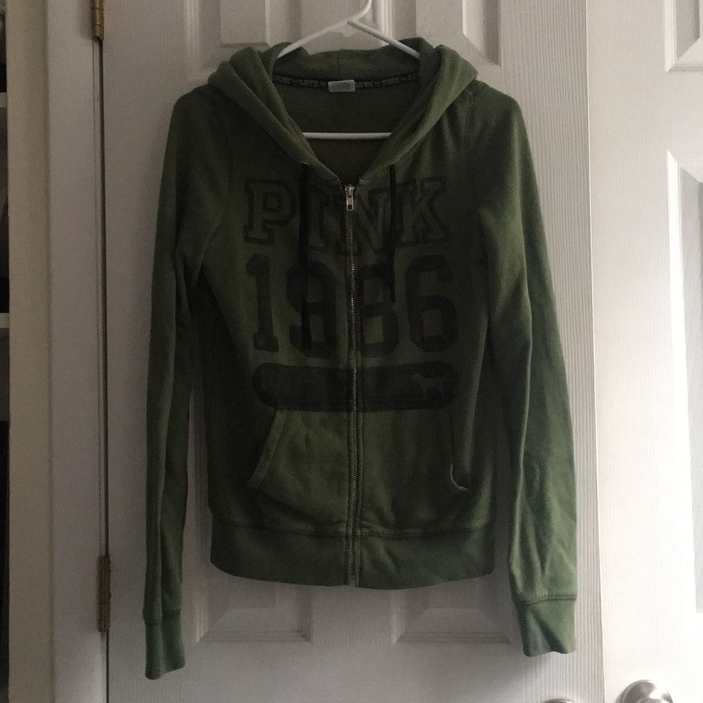 Army green hooded zip up